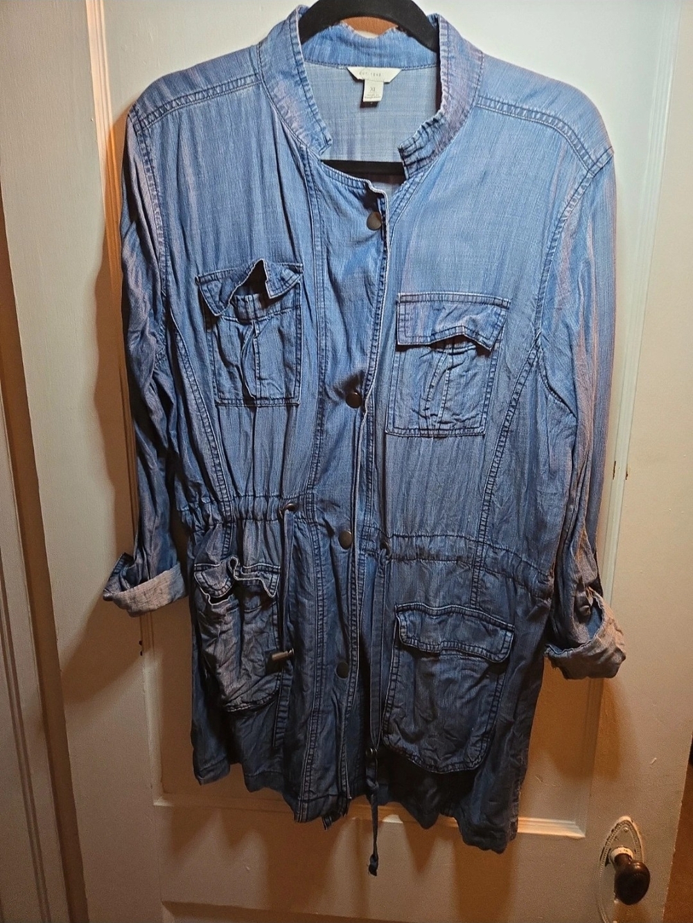 Light Blue Denim Utility Jacket with Drawstring Waist - Unbranded